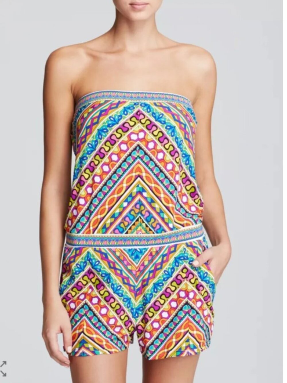 Trina Turk - Striped Strapless Romper Swim Coverup,  Small